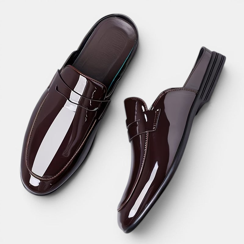 Men's Glossy Leather Mules – Kalanzo
