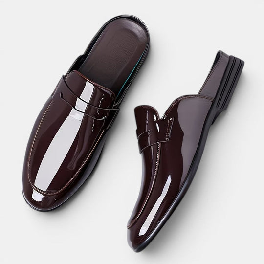 Men's Glossy Leather Mules – Kalanzo