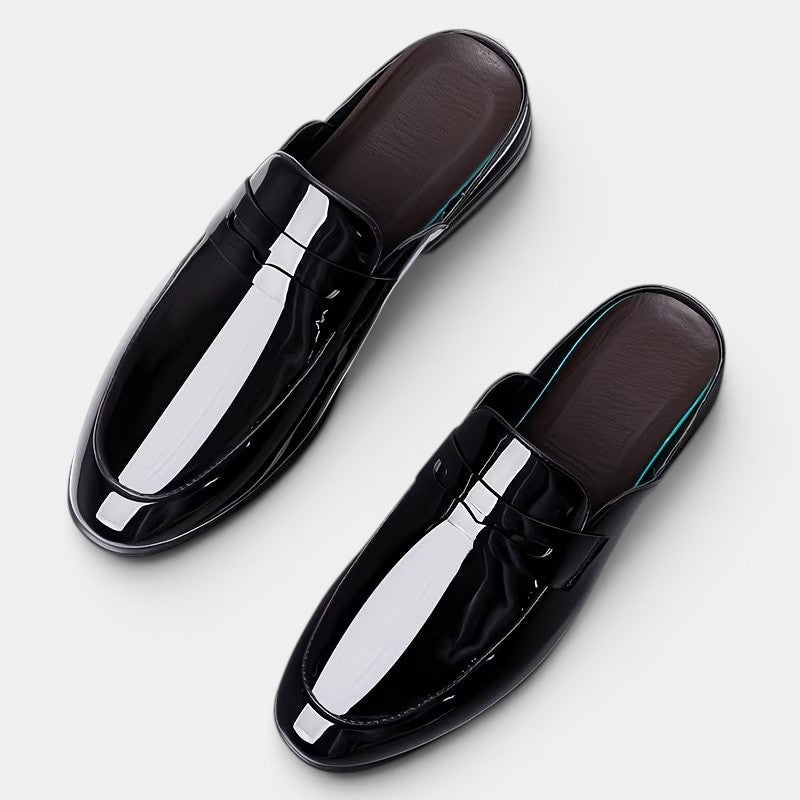 Men's Glossy Leather Mules – Kalanzo