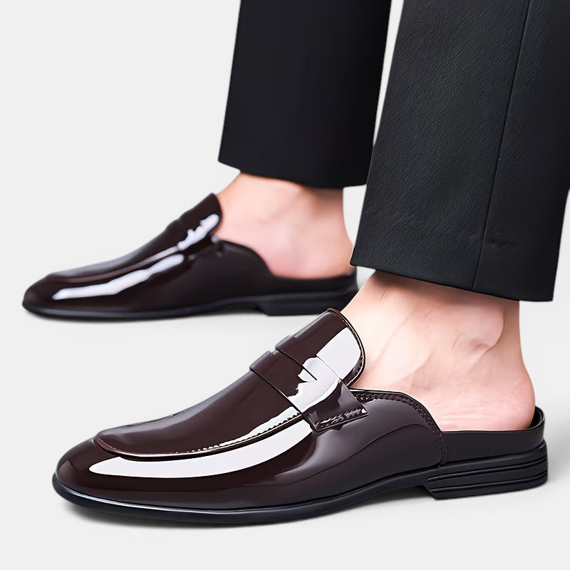 Men's Glossy Leather Mules – Kalanzo